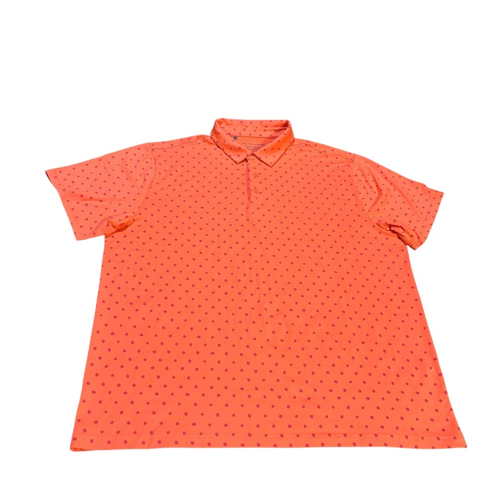 Under Armour Playoff 2XL Golf Polo Shirt Orange Pink Floral Print Mens